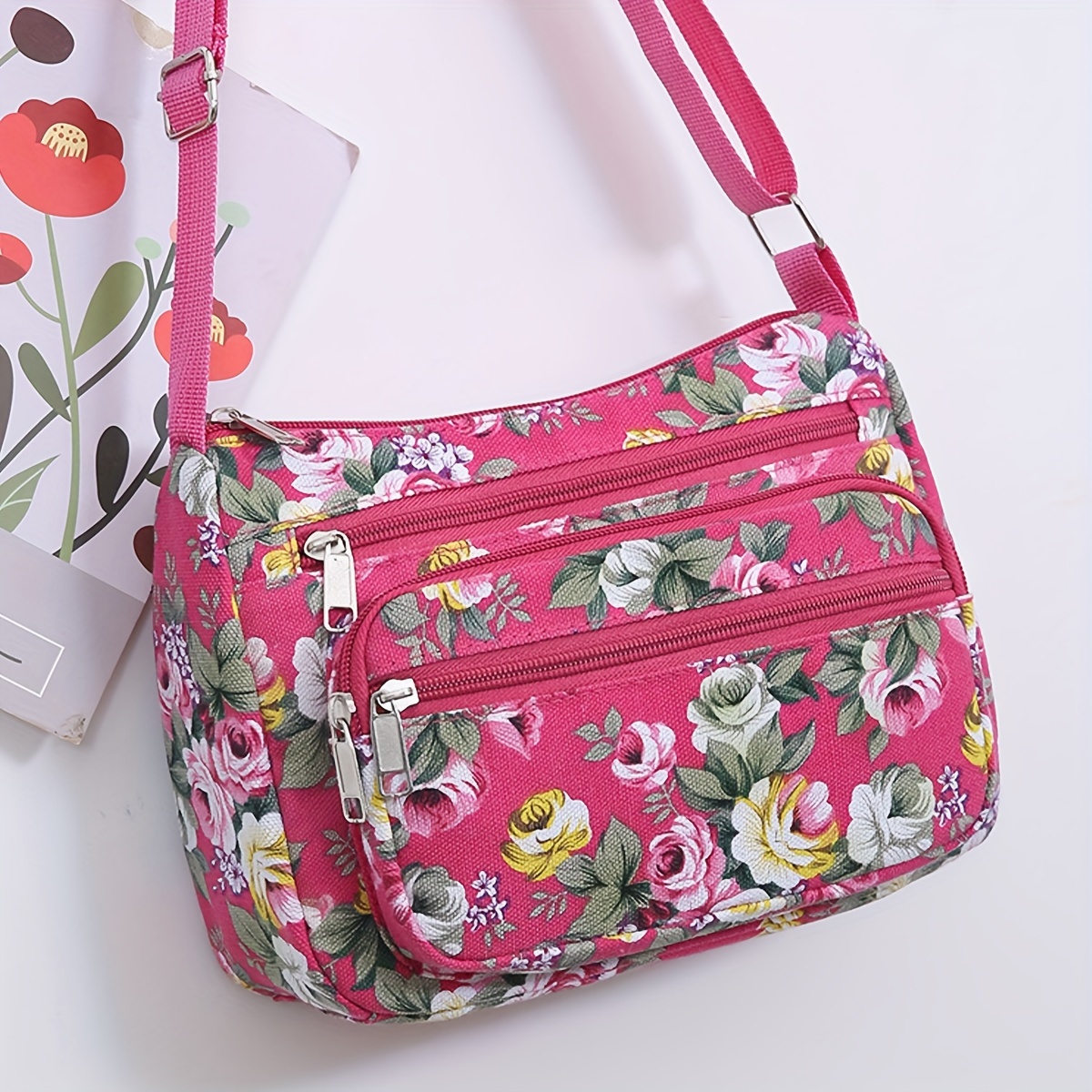 

Fashion Floral Print Crossbody Bag For Women, Oxford Fabric Shoulder Bag, Suitable For Use