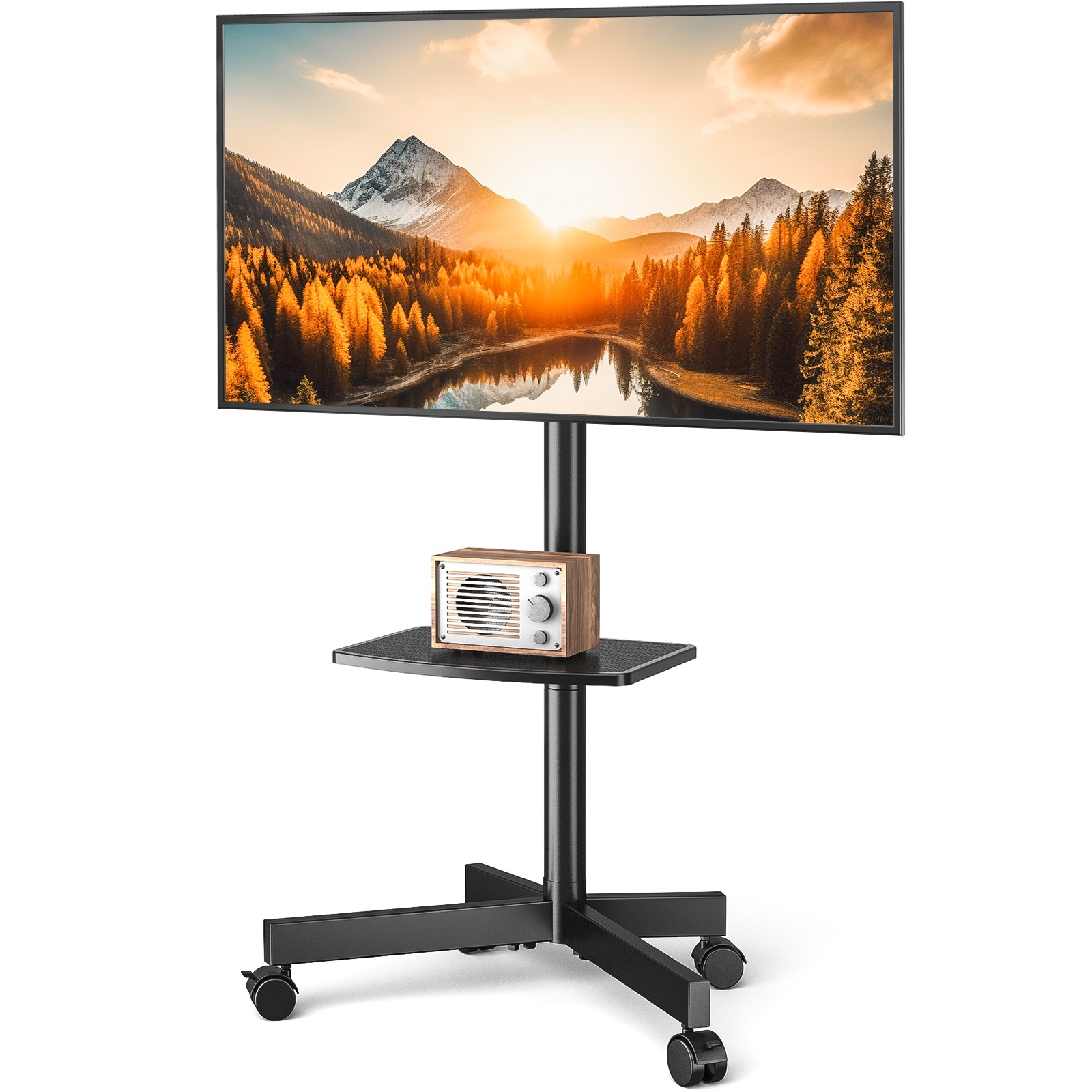 TEMU Heavy-duty Rolling Tv Stand With Wheels - Height Adjustable Tv Cart, 88lbs Capacity, 400x400mm Vesa Mount, 3-level Height Adjustment, Portable
