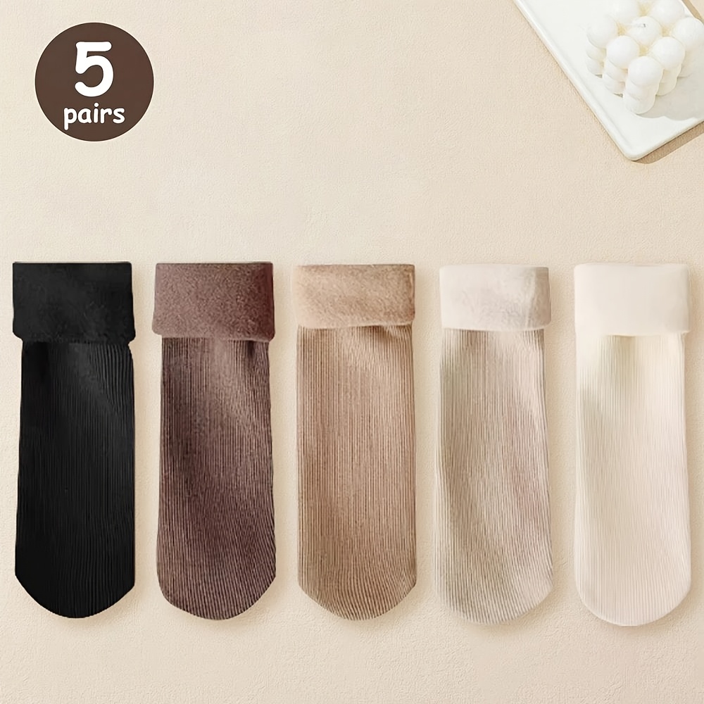 TEMU 5 Pairs Random Snow Socks For Women Autumn Winter Socks With Fuzzy Thickened Warm Sleeping Floor Stockings Women' Color Socks