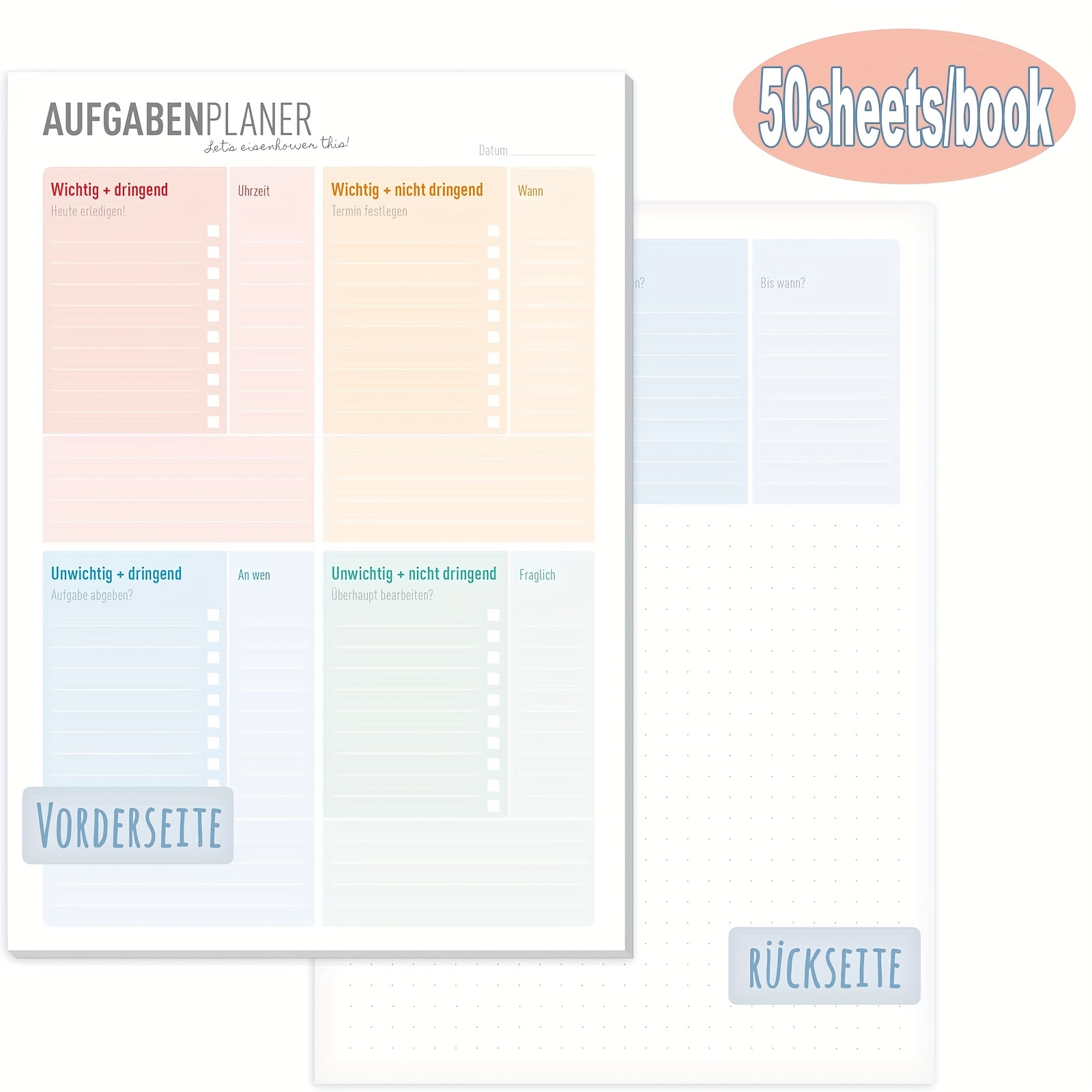 50-page A5 Notebook With Undated Task Planner, Organizer, Includes Back Notes Section – Ideal For Office & Home Use, Markers, Reminders, And Important Events