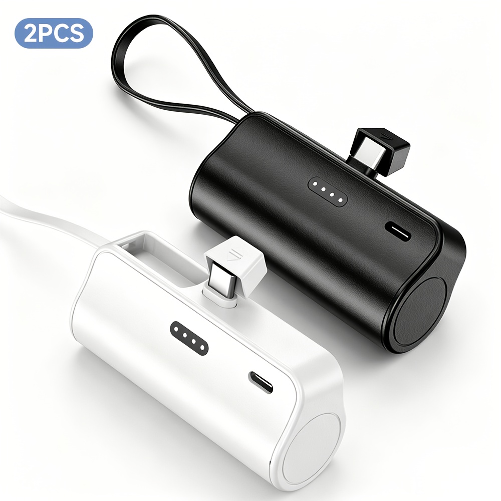 TEMU 2 pezzi Bank 5000mAh, Caricatore Portatile Tascabile con 2 Connettori di Ricarica , Compatibile con Type-C e iOS, Batteria di Emergenza Compatta