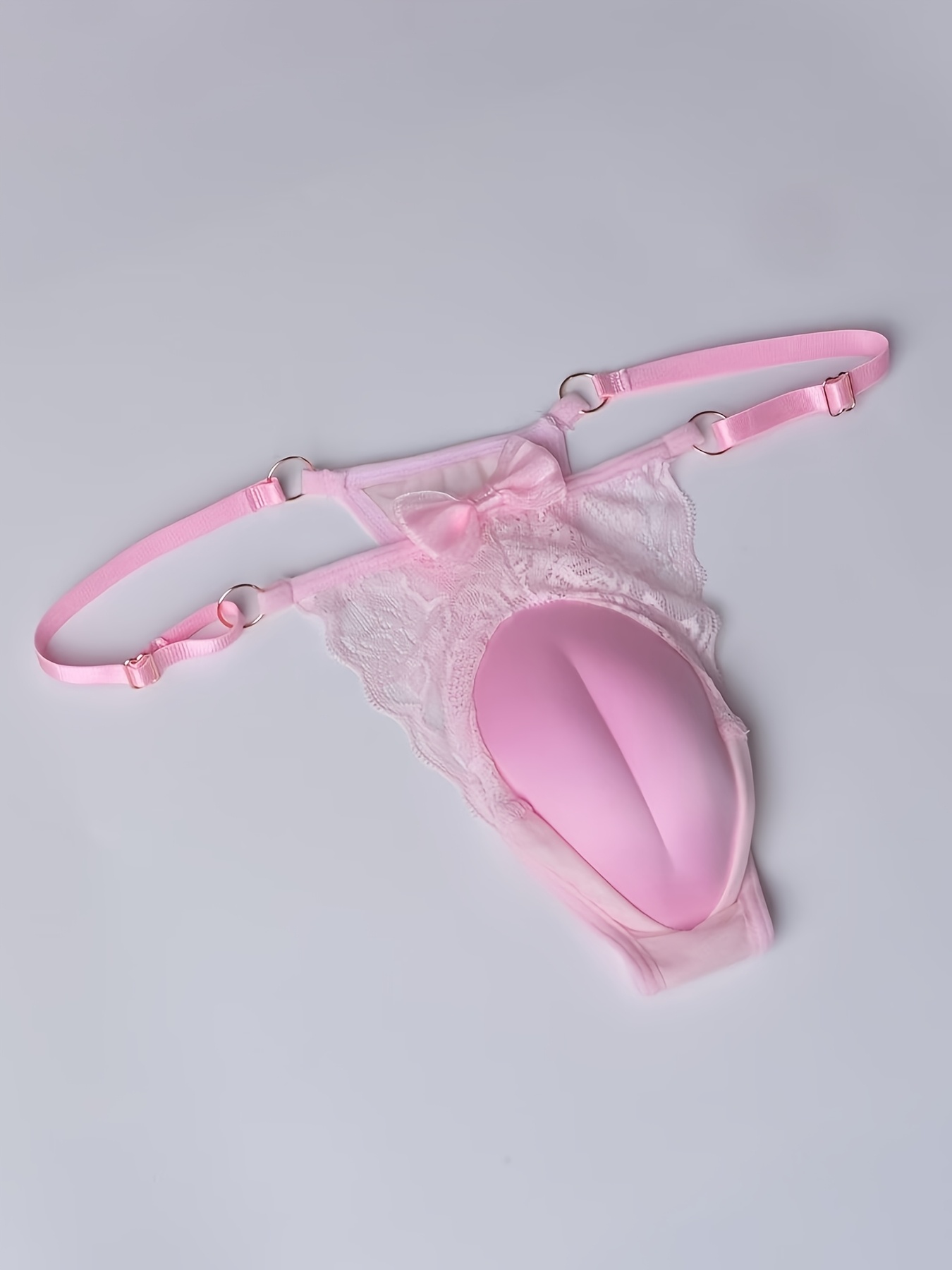 mens 3d padded thong for crossdressers transparent lace mesh lingerie adjustable strap comfortable g string for cd cosplay and role   size fits  