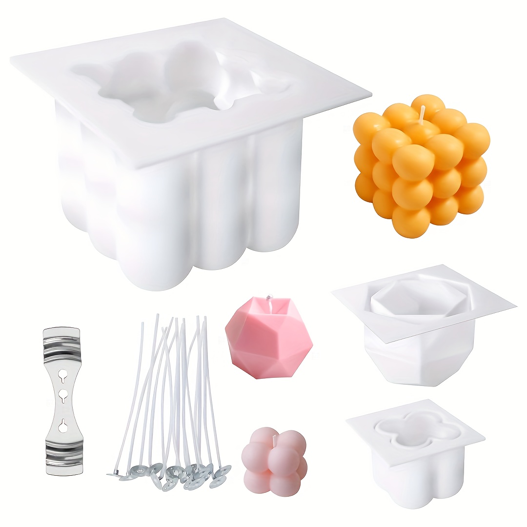 

Ensemble de 19 Moules à Bougies, Moules en Silicone Antiadhésif pour Gaz, Moules à Bougies en Cire de Soja Faites à pour Décoration de Meubles, DIY , avec Noyau de Bougie et Support de Noyau