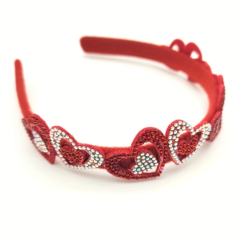 

Elegant Valentine's Day Red Heart Headband - Non-slip, Polyester Fabric, Sparkling Crystal & Sequin Design, Parties & Romantic Gifts, Valentines Decorations