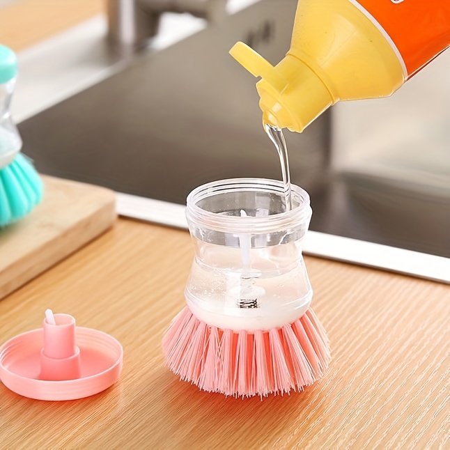 1pc of press type liquid dishwashing brush stylish and elegant   with a cover for stain removal multifunctional non stick oil brush that   damage pots and pans plastic bristle brush kitchen cleaning supplies for pots and pans details 3