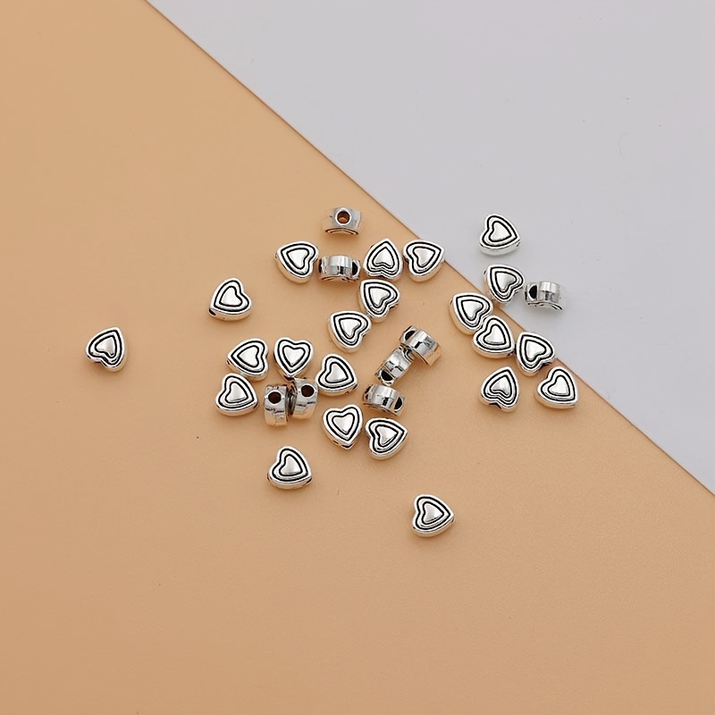30 Small Hole Heart-shaped Spacer Beads, Heart-shaped Charms, Alloy Electroplated Antique Silvery/tibetan Silvery Finish, For Making Bracelets, Necklaces, Earrings, Spacer Bead Accessories