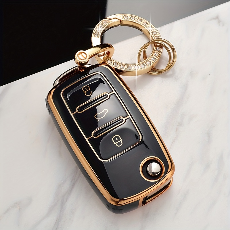 E-shop Autoschlüssel-Schutzhüllen passend für Volkswagen/Skoda, mit goldenem Randdesign, aus hochwertigem TPU-Material, anwendbar für Modelle wie ,