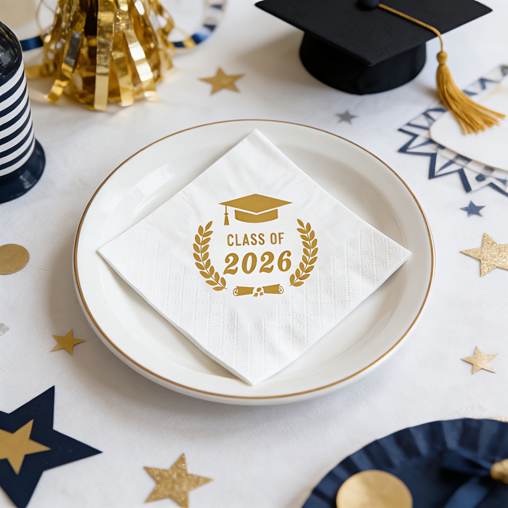 TEMU 50pcs/set Graduation Season Theme Napkins, Happy Graduation Class Of 2026 Graduation Party Napkins, Party Tabletop Decoration Disposable Printed