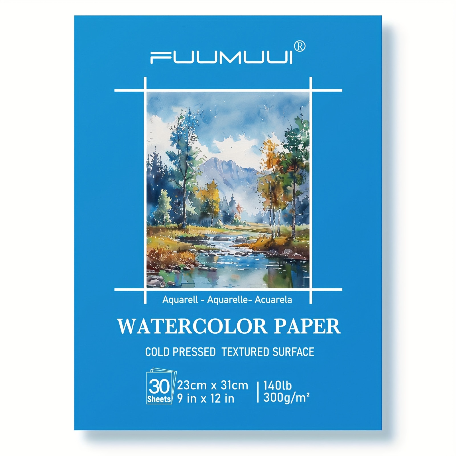 

Fuumuui Watercolor Paper - 30 Sheets 9x12-inch Cold Pressed Textured Surface - 140lb/300gsm - Acid Free - Watercolor Gouache Ink