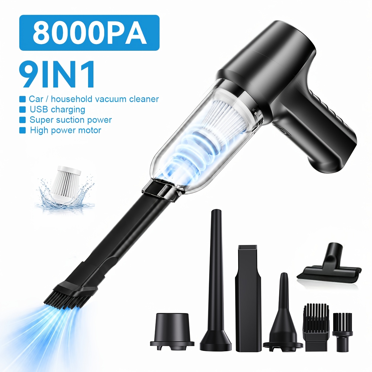 Image of Handheld Vacuum Cleaner With Blow/suction Function, 8000pa Strong Suction Suitable For Car & Use, Mini Portable Abs Vacuum Suitable For Pet Hair, Carpets, Sofa Cleaning, - For Car Interior And Care