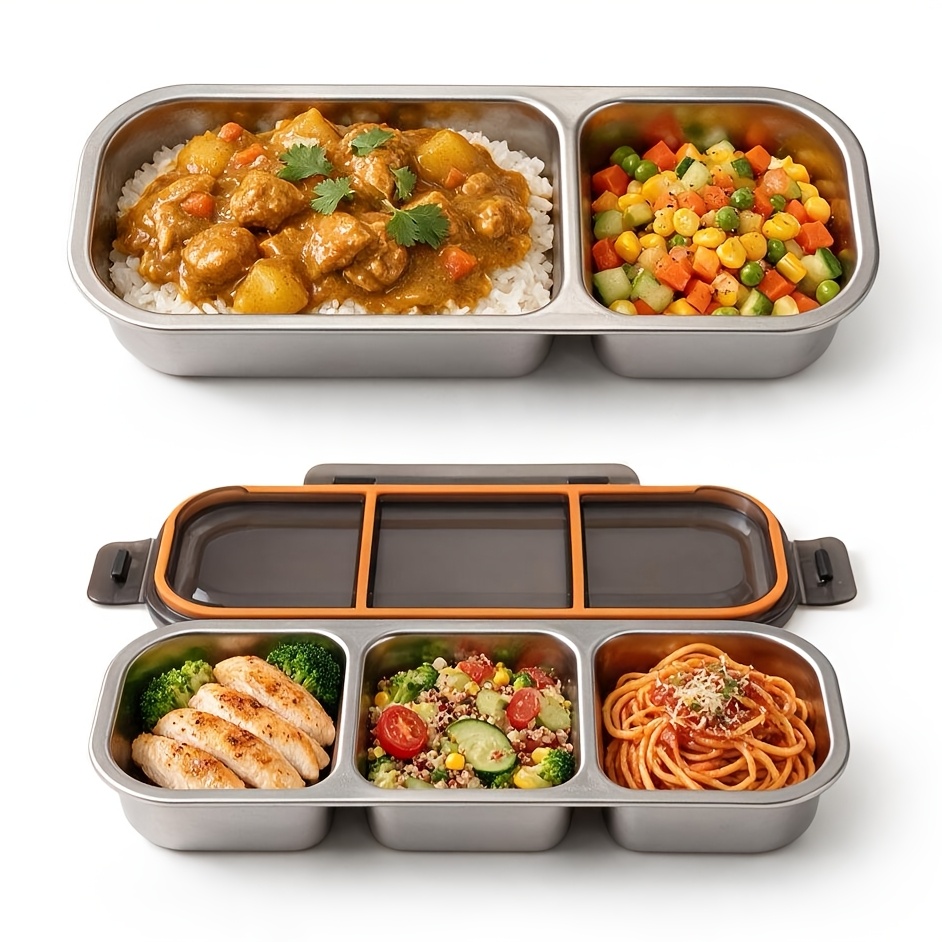 TEMU Stainless Steel Compartment Lunch Box With Airtight Lid, Portable Bento Box For Office Workers And Students, Multi-compartment Snack Storage