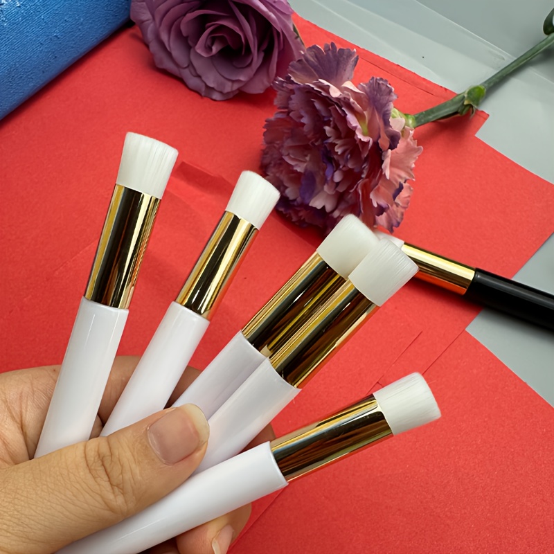 TEMU 5pcs Mini Detail Blending Brushes Set - 0.4" Dense Nylon Bristles With Golden Ferrules | Smooth Ink & Paint Mixing Tools | Ergonomic Non-slip