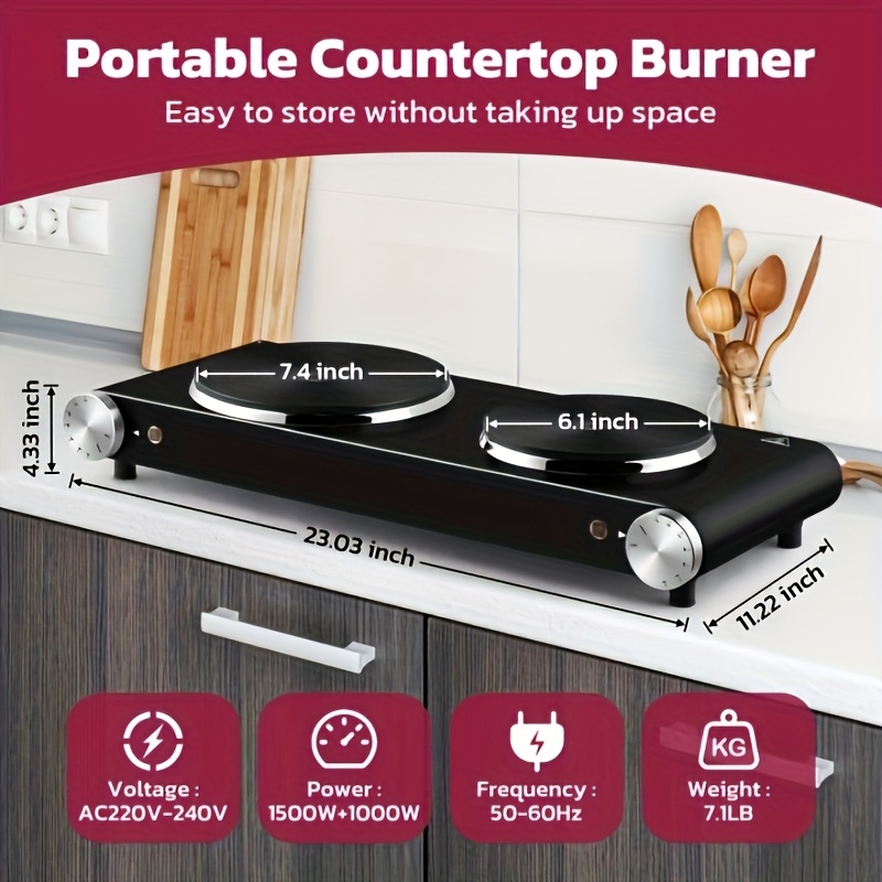 Dual Zone Induction Cooktop with 1500W+1000W Fast Heating, 2-Zone Electric Stove with Independent Temperature Control, Stainless Steel & Cast Iron Heating, Portable Induction Hob with Digital Display & Precise Dial, Compatible with All Pans (Gas/Electricity), Ideal for Home, Camping, RV, Boat - UK Plug (220V) - Ideal Gift for Housewarming, Birthday, Christmas, Induction Cooktop, Induction Cooktop Portable, Induction Stove Portable, Induction Cooker, Induction Stove Top