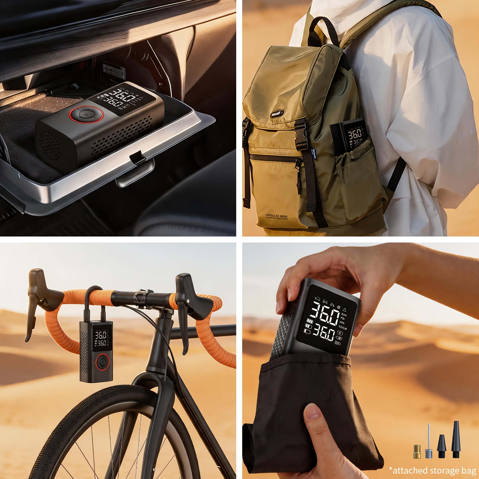 Portable Wireless Tire Inflator, 150PSI High-Pressure Air Compressor, 3x Faster Inflation, Digital Tire Pressure Display, 2000mAh X 2 High-Capacity Batteries, Auto-Stop When Full, Built-in LED Light, Multi-Function Inflation Nozzle