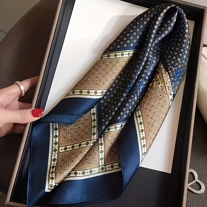 Elegant Geometric Navy Blue Pattern Scarf - Versatile Use, Fashionable And Versatile, Scarf Shawl Headband, Suitable For
