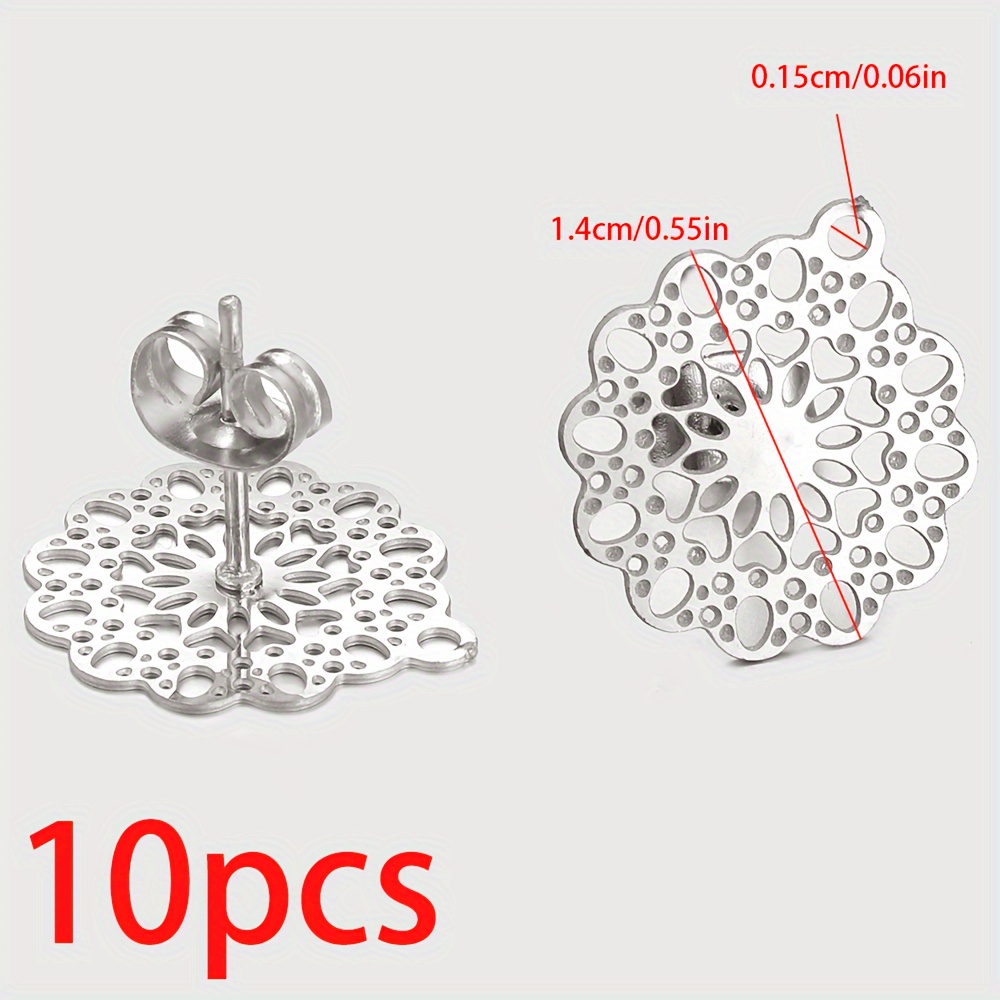 TEMU 10pcs Stainless Steel Hollowed Out Flower Plate Earrings With Ear Plugs Golden/ Earrings Holder Bohemian Style Ladies Fashion Earrings Earrings