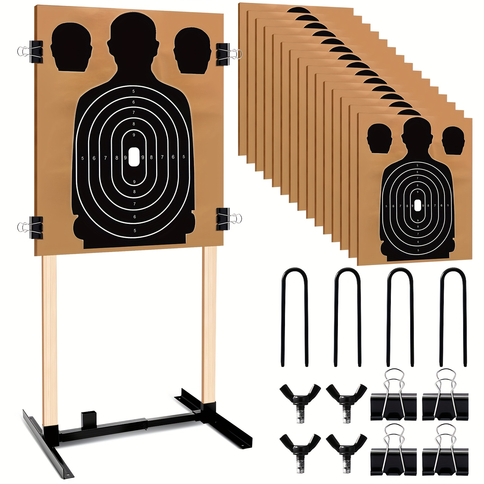 TEMU H-shaped Outdoor Stand With 10 Paper Targets And 8 Clips, Featuring A Sturdy For Cardboard Silhouette Practice.