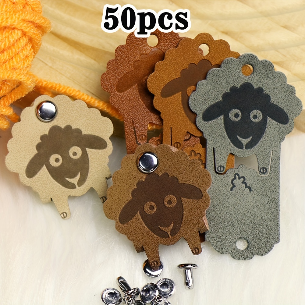 Image of 50/10-pack Faux Leather Sheep Tags With Nails, Craft Art Supplies For Enthusiasts, Sewing Accessories, Diy Leather Craft Parts (mixed Color Set Of 50)