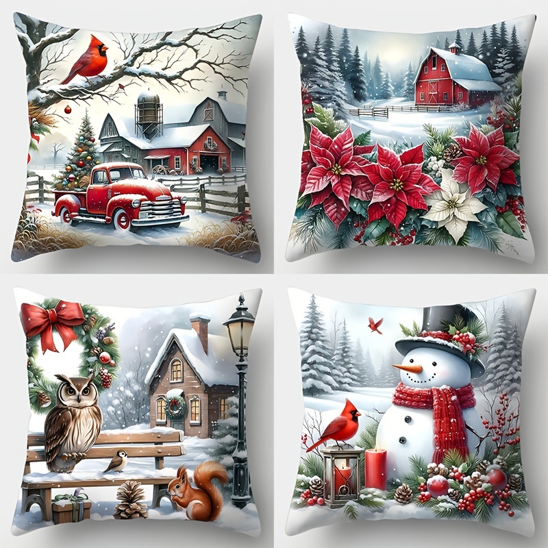 

4pcs Set Christmas - , Red & , , Zip , Washable - For Sofa Decor, 17.7x17.7 ( Not Included)