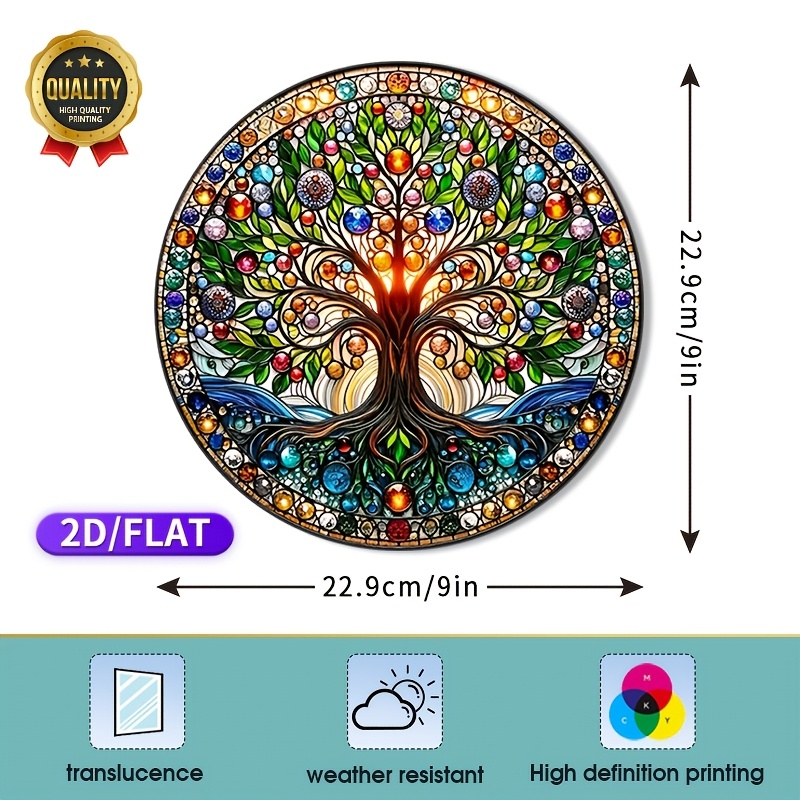 Image of 2d/flat, Colorful Tree Of Life & - 9"x9" Electrostatic Pet Window Decal For Home, Rv, And Car Glass - & Uv Protected, Plant Series, Sun , Party Decor