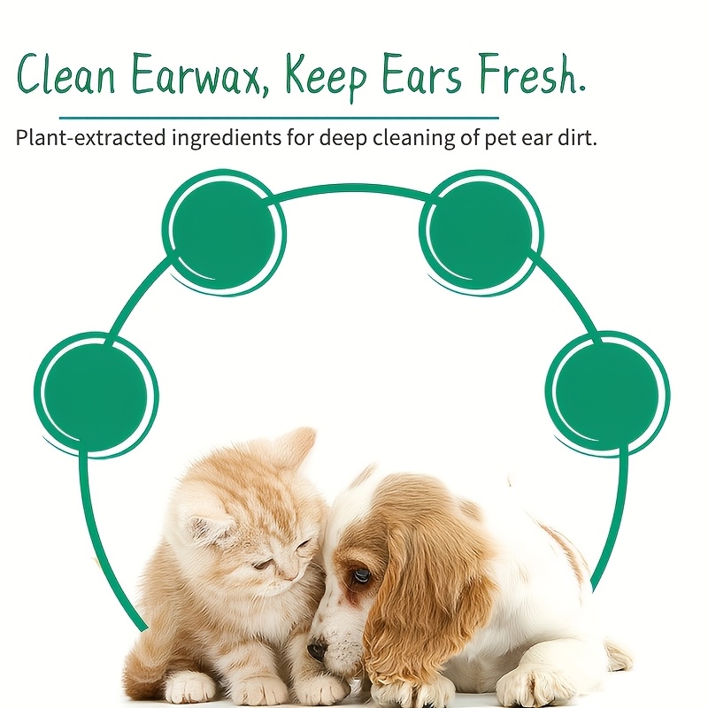 Ear Cleaning Solution for Cats and Dogs - Gentle Ear Wax Removal with Plant Extract Formula, Keeps Ear Canals Clean and , Long-Lasting Protection, Pet Ear Cleaning Care Kit, 4pcs Set