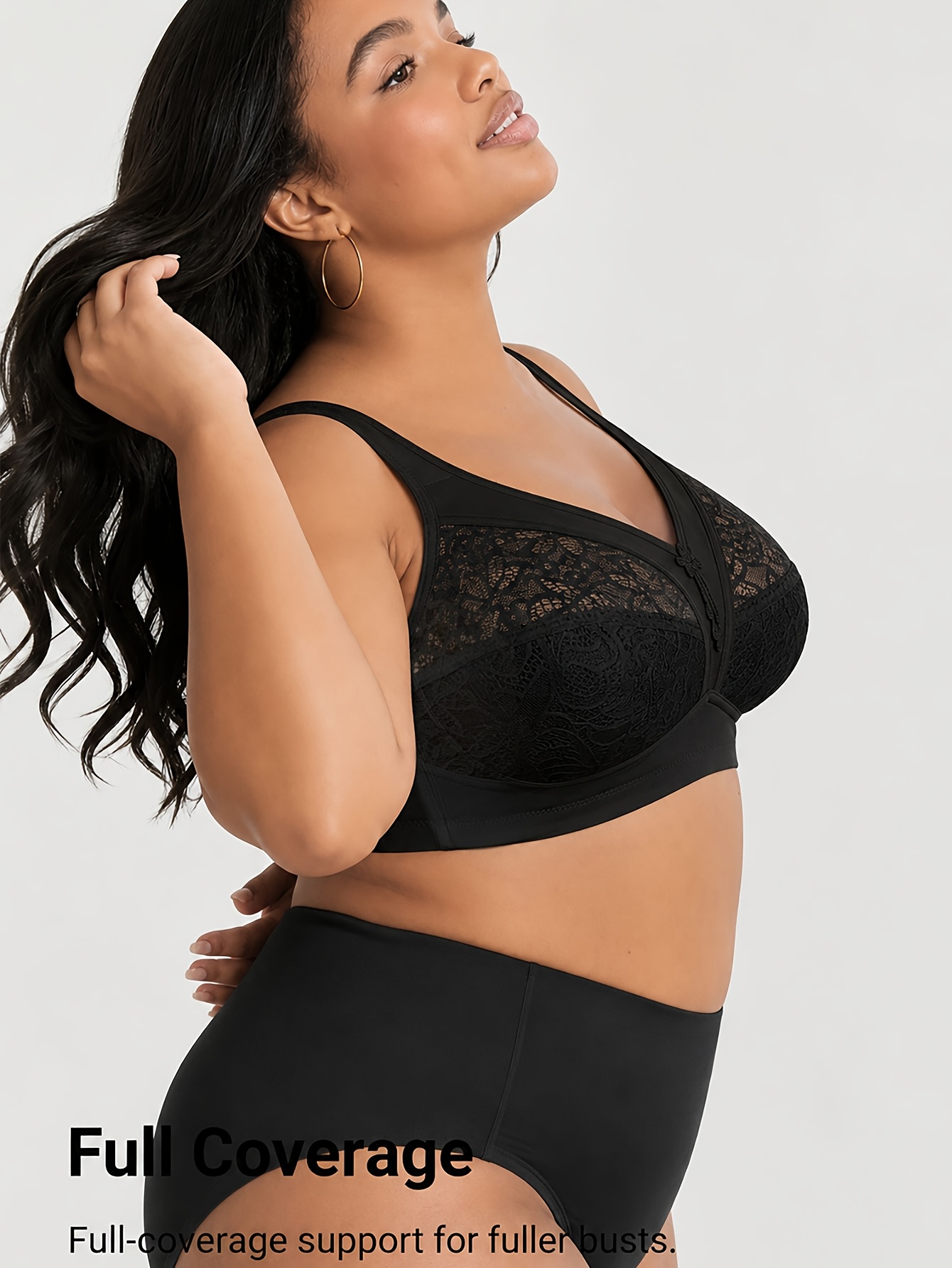 Lace Patchwork Sexy Plus Size Women'S Bra, Wireless Casual Comfortable Underwear with Back Design, Thin Style