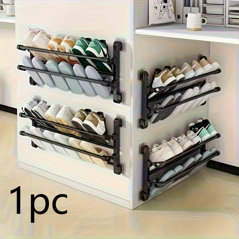 TEMU 1pc Space- Wall-mounted Shoe Rack | Suitable For Shoes And Slippers, No-drill Installation, Adhesive Installation, Heavy-duty Stainless Steel