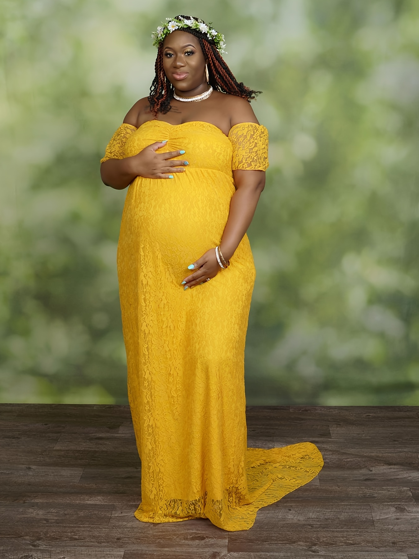 chinese dress ladies Yellow Eyelet Floral Shoulder Tie Maternity Dress – PinkBlush