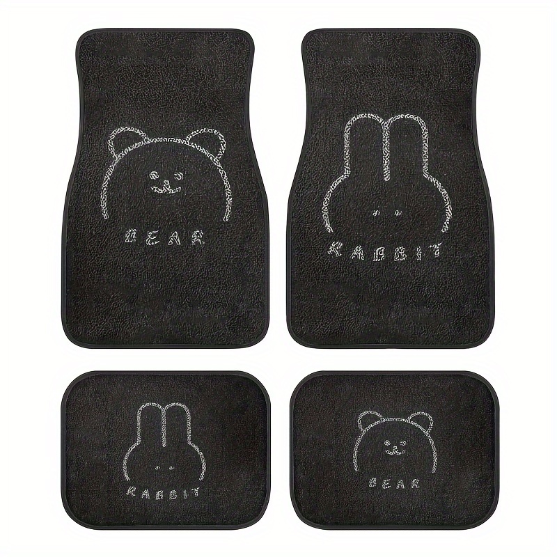 TEMU Universal -piece Car Floor Mats Set With Bear & Rabbit Design, Polyester Fiber Vehicle Mats For Sedan, Suv, Truck - Creative Theme Automotive Interior Accessories