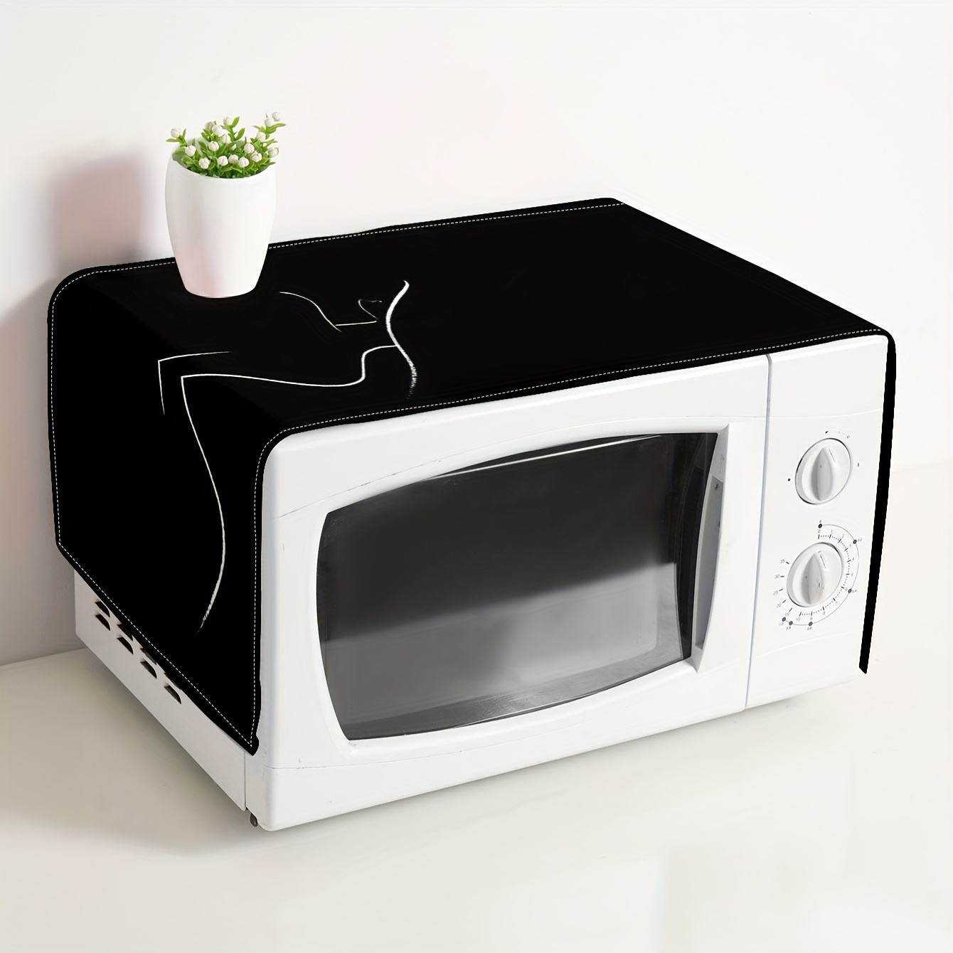 TEMU 1pc Fashion Minimalist Line Art Painting Pattern Microwave Oven Dust Cover - Made Of Polyester Fiber Material With Side Storage Bag | Kitchen