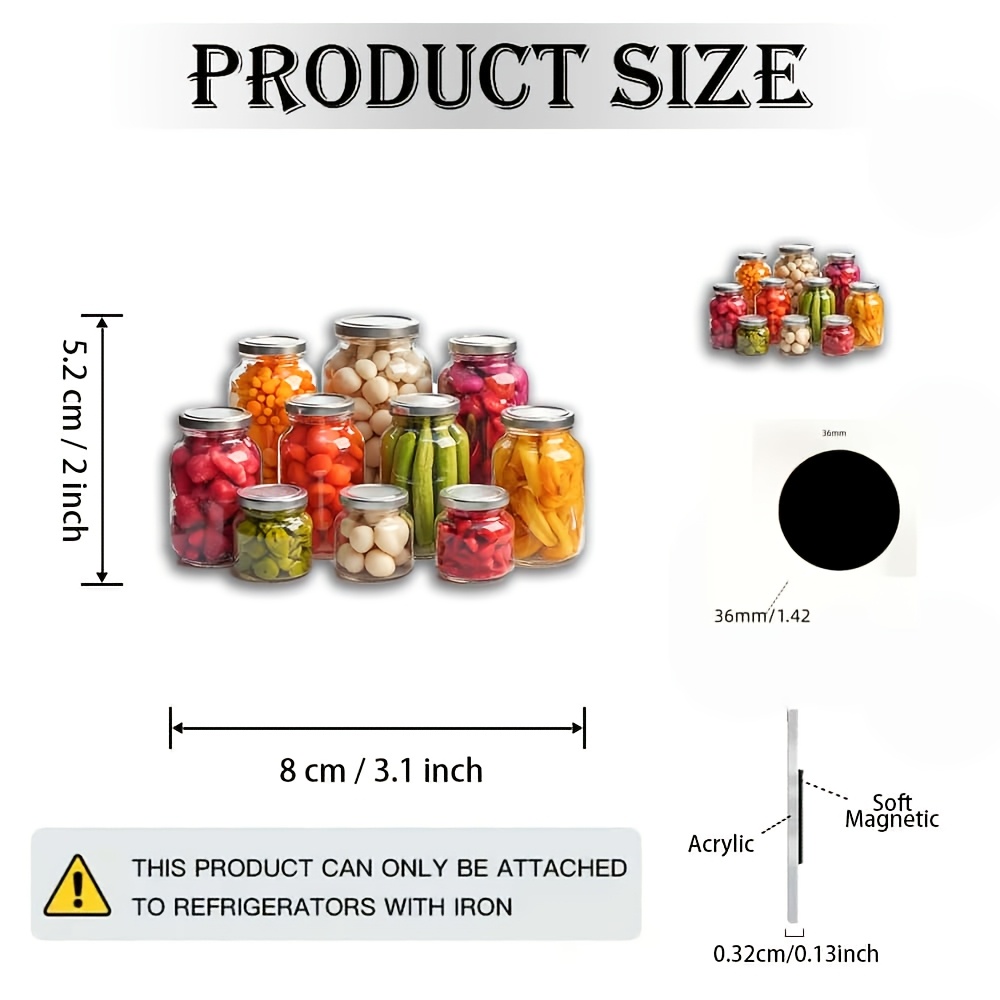 TEMU 2d Flat 1pc Flat Colored Acrylic Rubber Soft Magnet, Featuring A Watercolor Design Depicting A Vintage Glass Jar Filled With Vegetables And