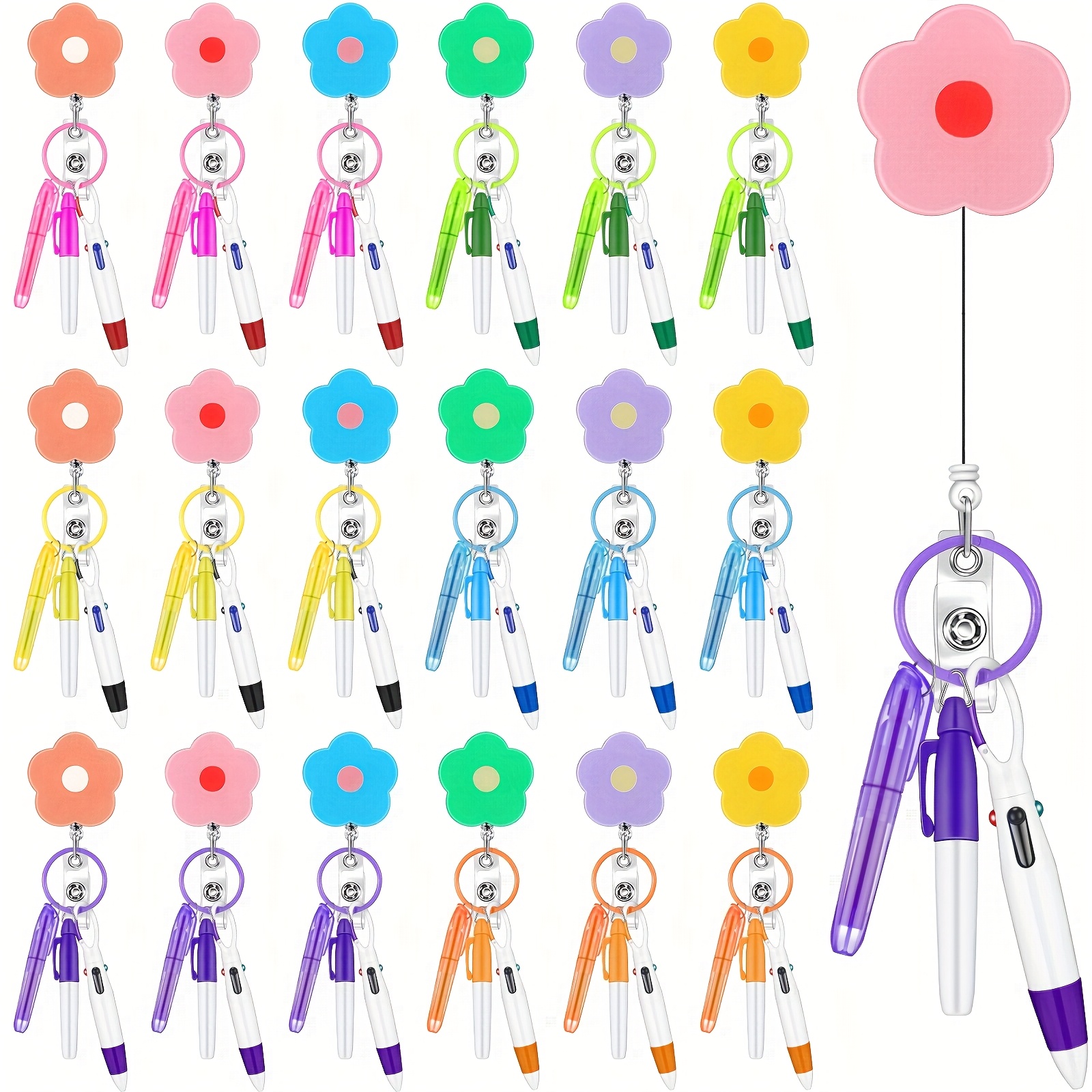 TEMU 90pcs Nurse Badge Reels Bulk Nurse Pen Set Party Christmas Gift Retractable Nurse Badge Holders Tip Highlighters Markers Retractable Ball Pens