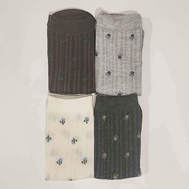 TEMU 4 Pairs Of Floral Print Women's Thigh-high Socks