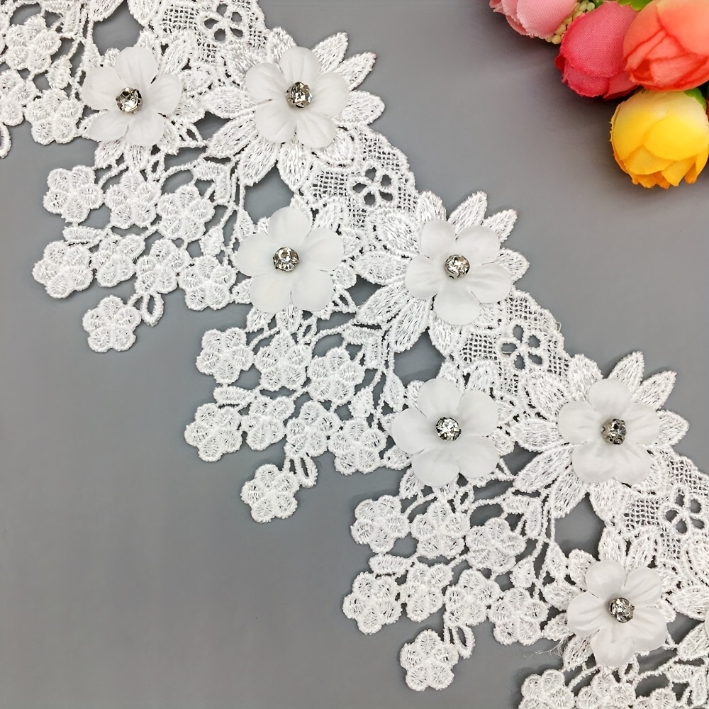 Image of 1 Yard Vintage Flower 3d Diamond Lace Trim Ribbon Fabric Embroidered Wedding Applique Trimmings Sewing Craft Decoration