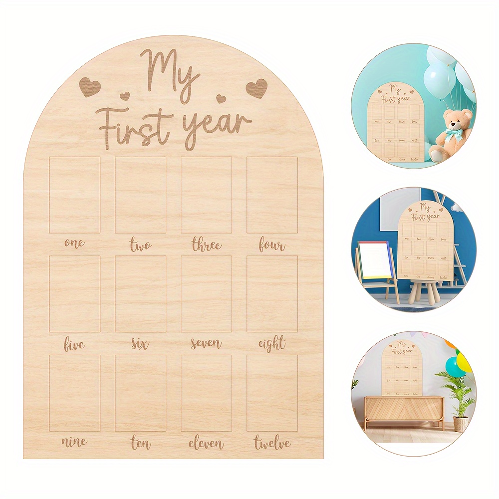 

1 Year Birthday Wooden Photo Board Year Milestone Photo Board 12 Monthly Picture Frame Baby First Year Wood Acrylic Sign 1st Birthday Decorations Baby Keepsake Gift - 4mm Thickness