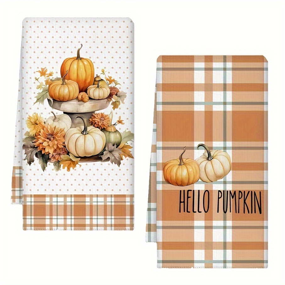 

2pcs, Hand Towels, Farmhouse Style Dish Towels Set, Rustic Orange Pumpkin Watercolor Striped Pattern Kitchen Dishcloths, Ultra-fine Fiber Kitchen And Bathroom Supplies