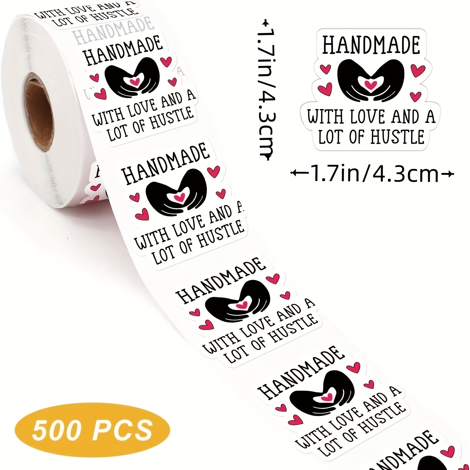 TEMU Handmade Love And Lots Of Hustle Stickers, Thank You Stickers, Stickers, Small Business, Handmade Stickers, Packaging Stickers, 500pcs, Stickers
