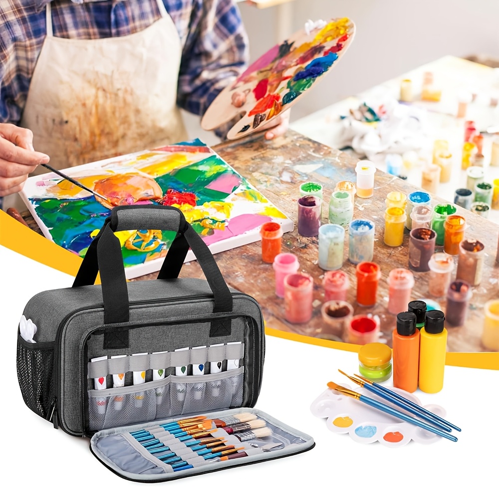 

Art Supply Storage Case With Handle Strap High-capacity Acrylic Paint Organizer Bag For Up To 54 Bottles (2 Oz) Extra Pocket For Paint Brushes And Palette Board Aluminum Foil Liner For