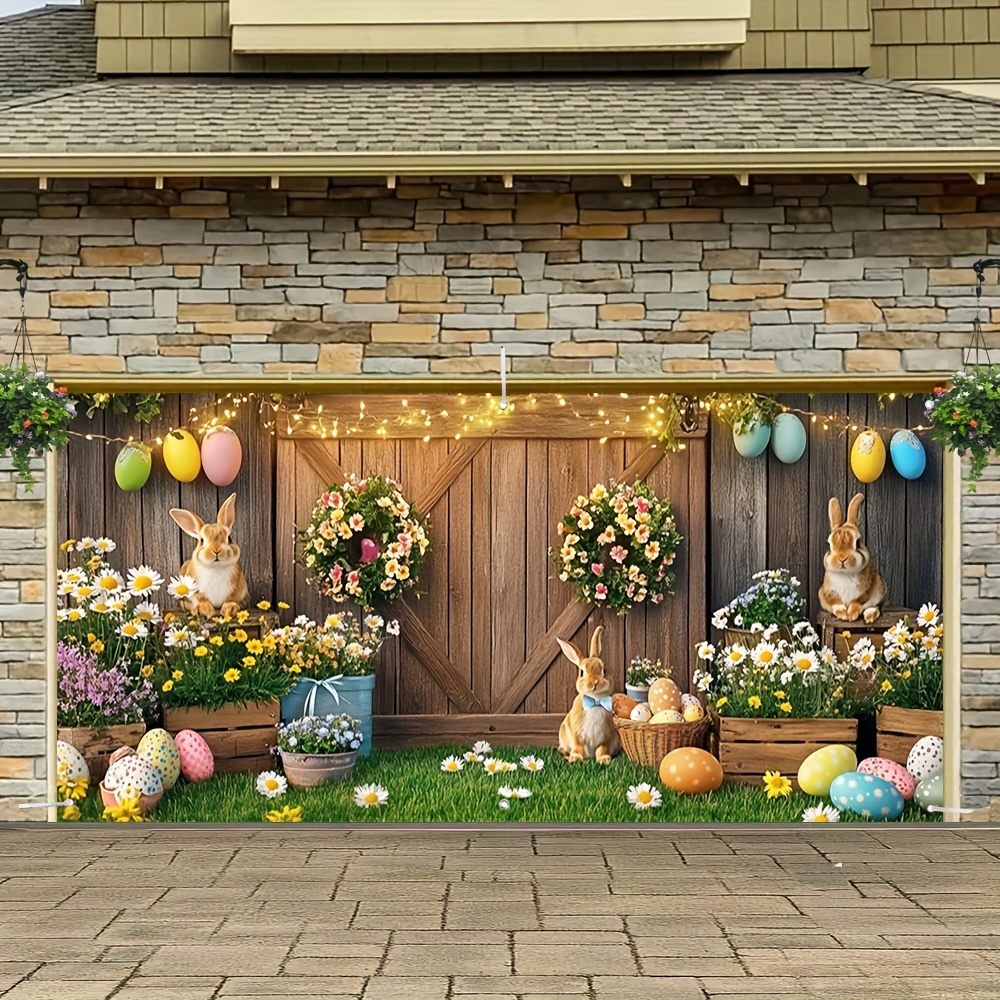 

Easter Bunny Garage Door Decor With String Lights - Polyester, Seasonal Celebrations & Outdoor Parties, Rabbit, Family Reunions, High-quality, Contemporary Style, Universal Occasion