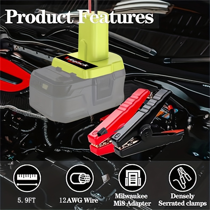 TEMU [ryobi Jumper Cable] Ryobi 18v Battery Compatible Jumper Cable Clamps | 5.9ft 8awg Portable Battery Jumper Starter Automotive Booster Cables For