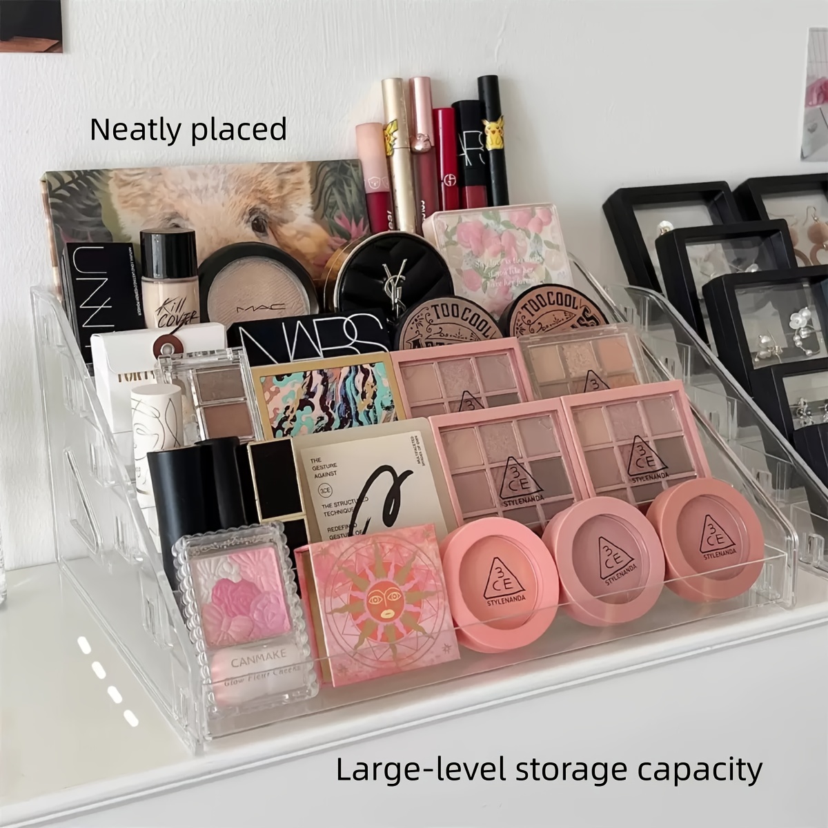 clear acrylic makeup organizer for desk lightweight polished   multi compartment storage for cosmetics lipsticks eyeshadows brushes   for easy visibility makeup vanity desk   durable construction Product details 2
