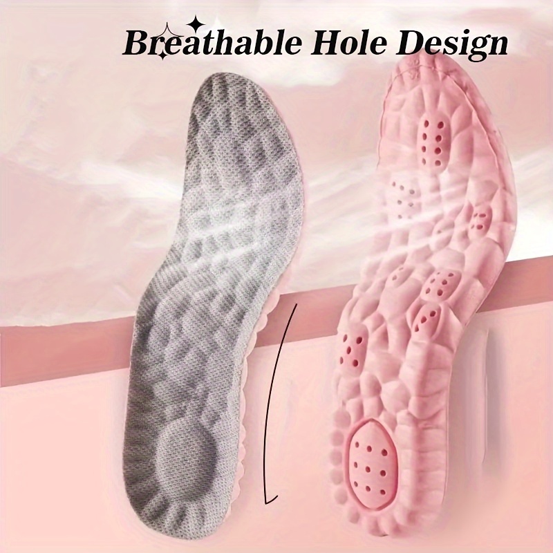1 Pair Ultra-Soft 4D Women's Sport Insoles - Adaptive Elastic Comfort, Shock Absorption & Sweat-Wicking, Pink, Sizes 5-9.5, Ideal for Sports & Casual Wear