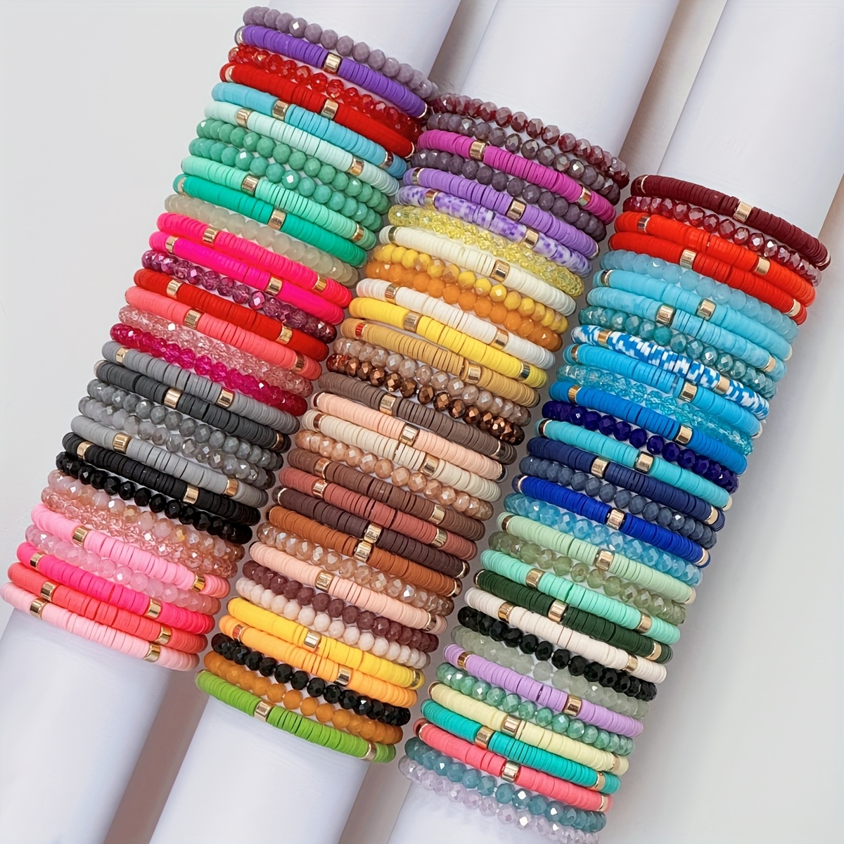96pc Boho Elegant Polymer Clay Beaded Stretch Bracelets Set