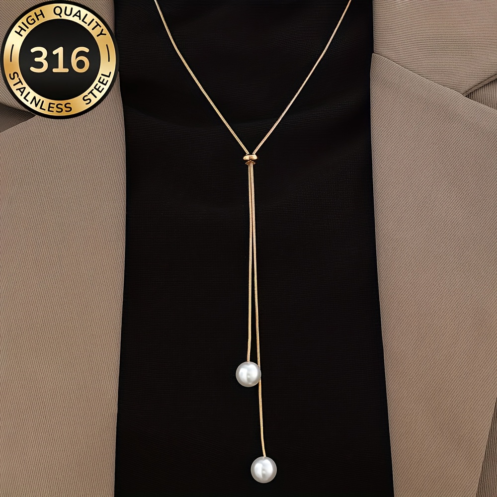 TEMU Collar largo tipo Y ajustable de acero inoxidable hipoalergénico de calidad con diseño, un accesorio minimalista y elegante para uso diario o