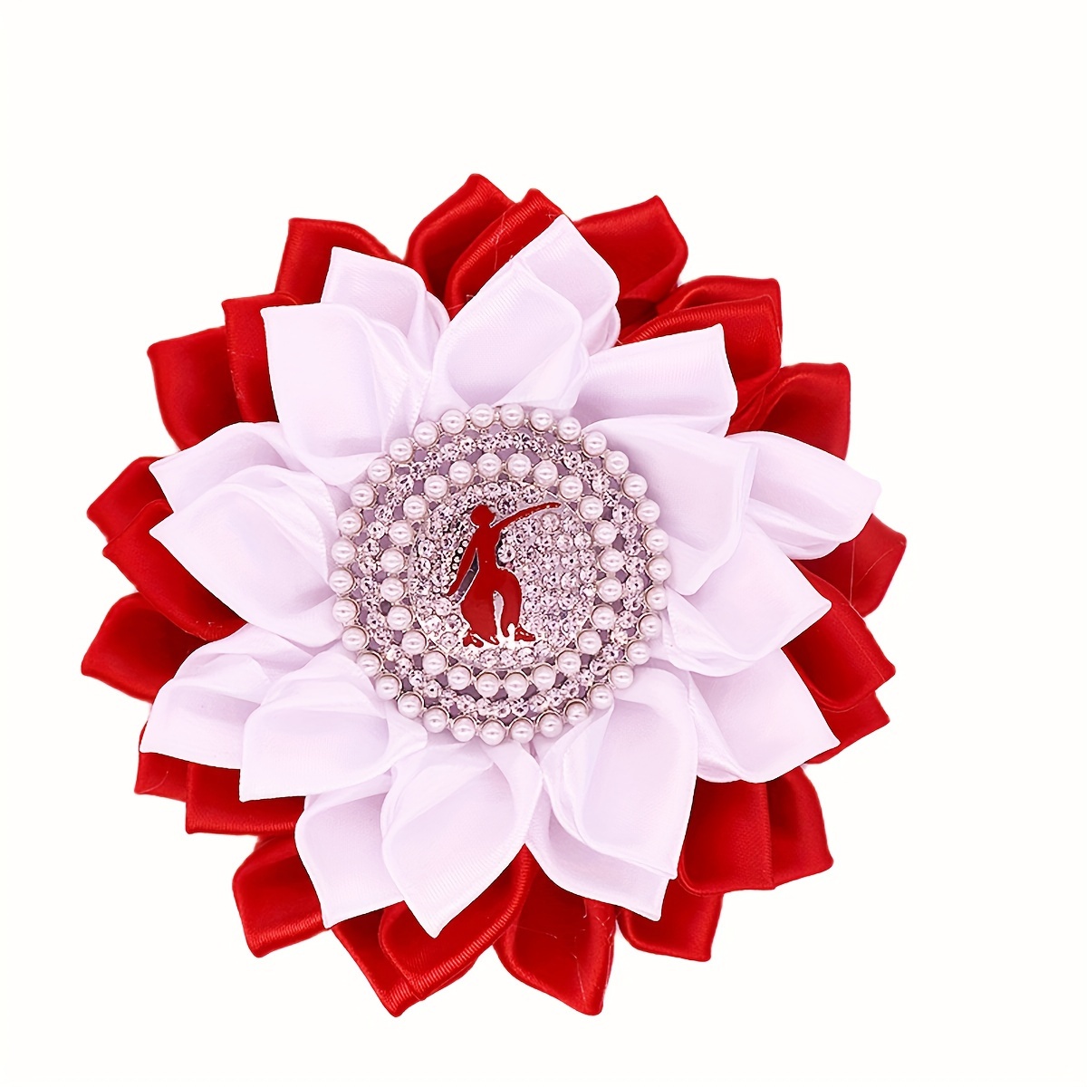 

Delta Lady Society Rhodium-plated Alloy Brooch With Synthetic Crystals, Sporty Campus Theme Fabric Ribbon Corsage, Party Gift Brooch Pin For All Seasons