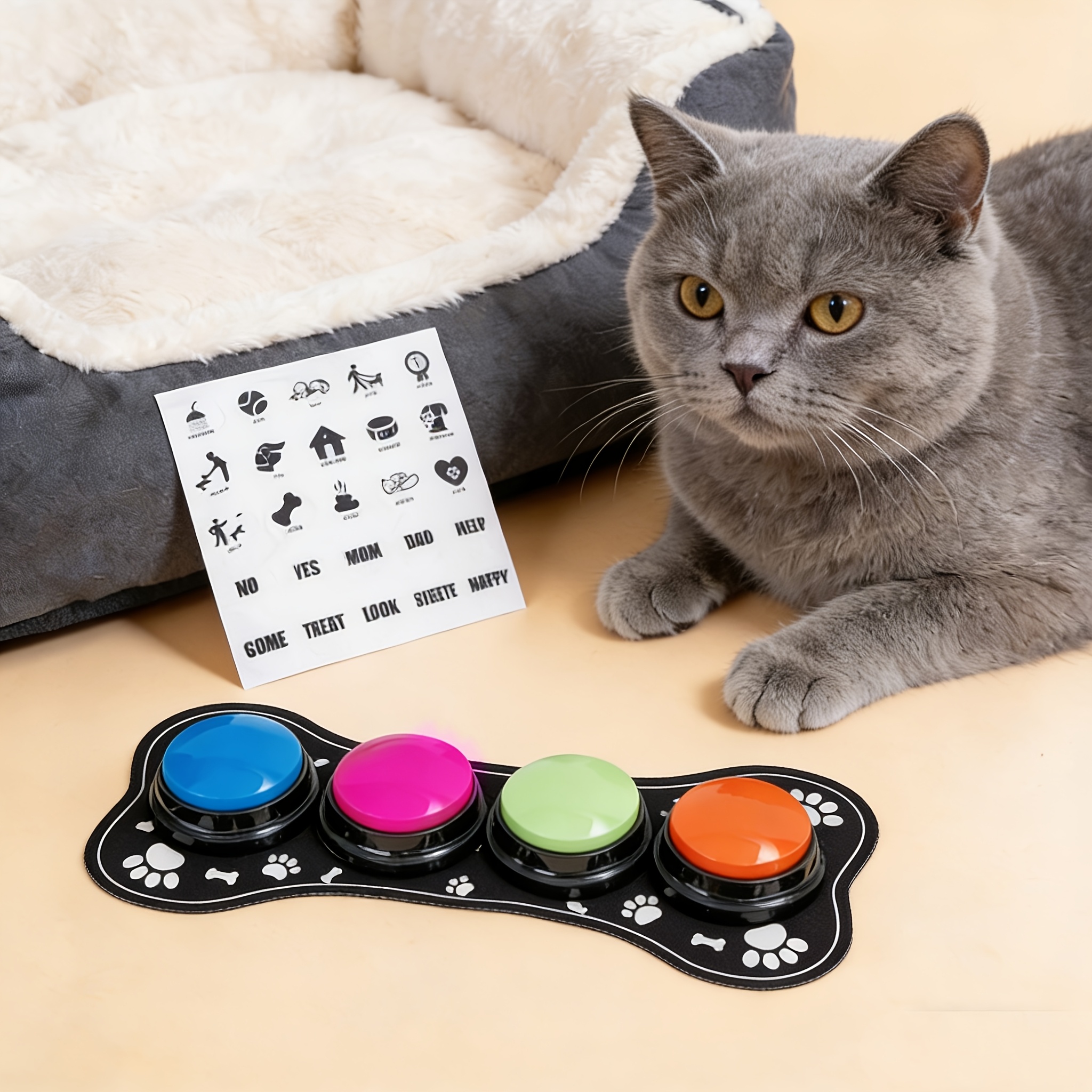 New 4pcs Pet Button Dog Communication Buttons with Non-Slip Pad