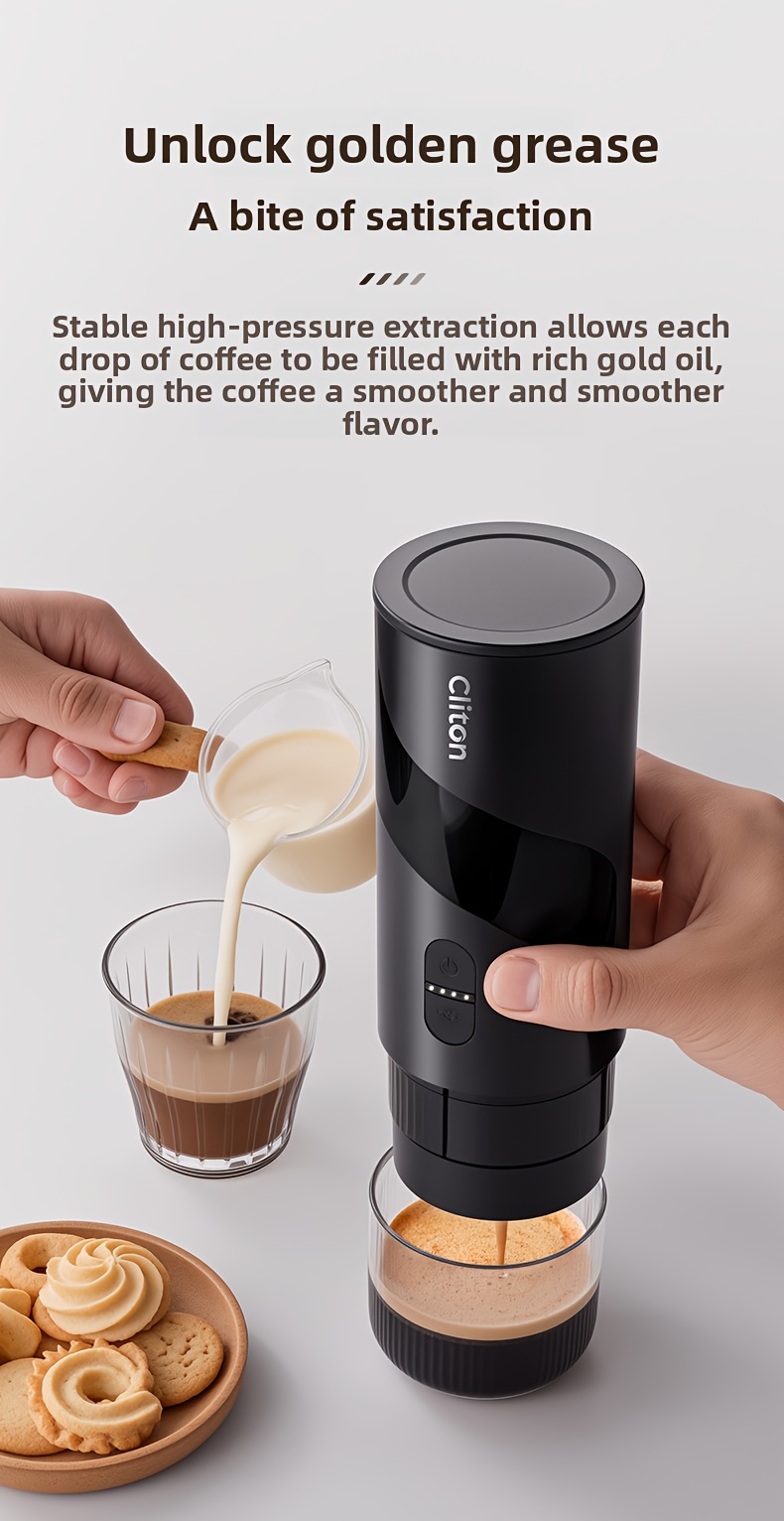 Machine à café espresso portable sans fil avec chargeur USB-C, infusion chaude et froide - Compatible avec grains moulus et capsules | Idéale pour camping-car, randonnée, bureau | Ensemble complet ou unité individuelle (avec mousseur à lait et moulin manuel)