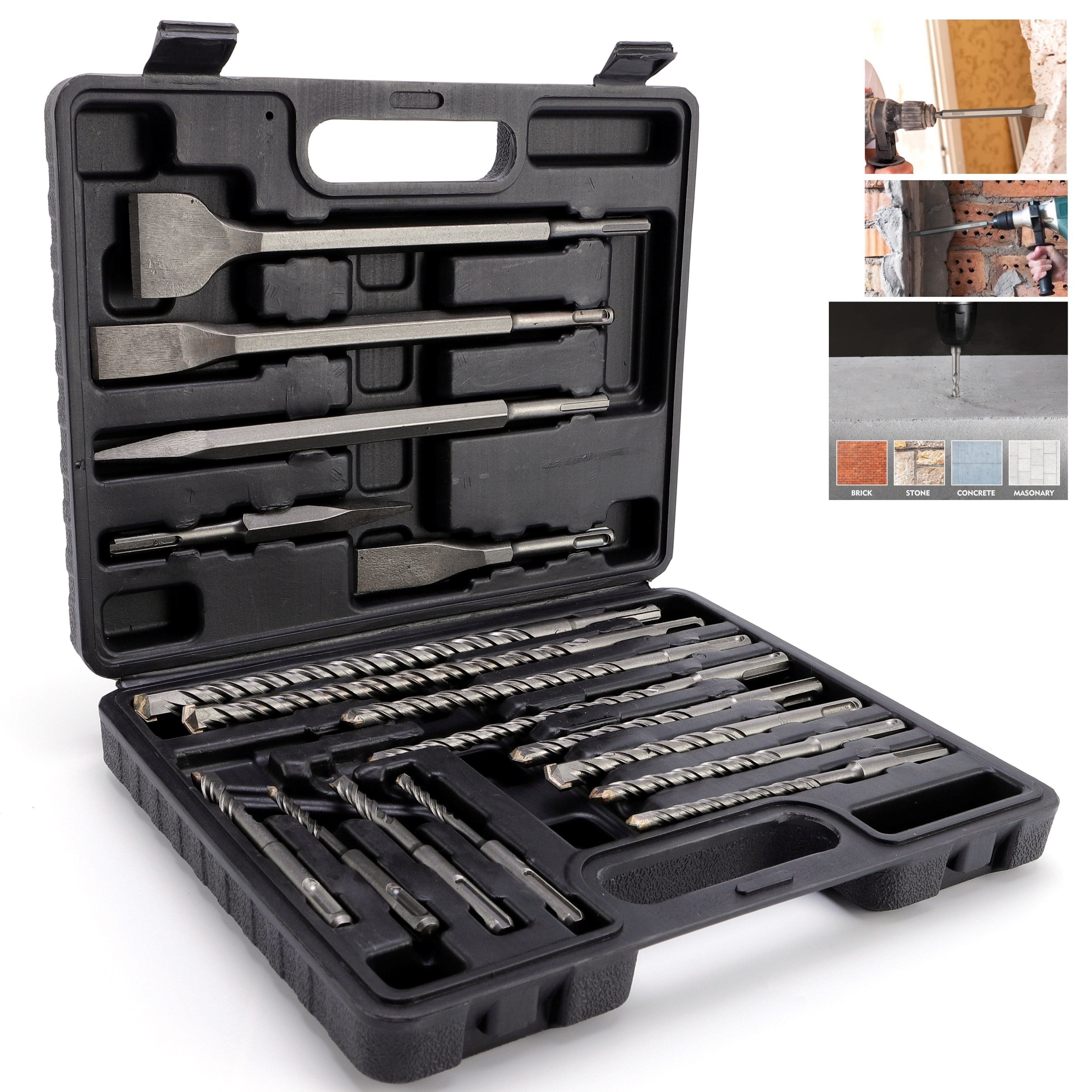 

17-piece Sds Drill Bit Set For Electric - Suitable For Concrete, Brick, And Stone - Includes Mix Of Bits For Drilling Tasks