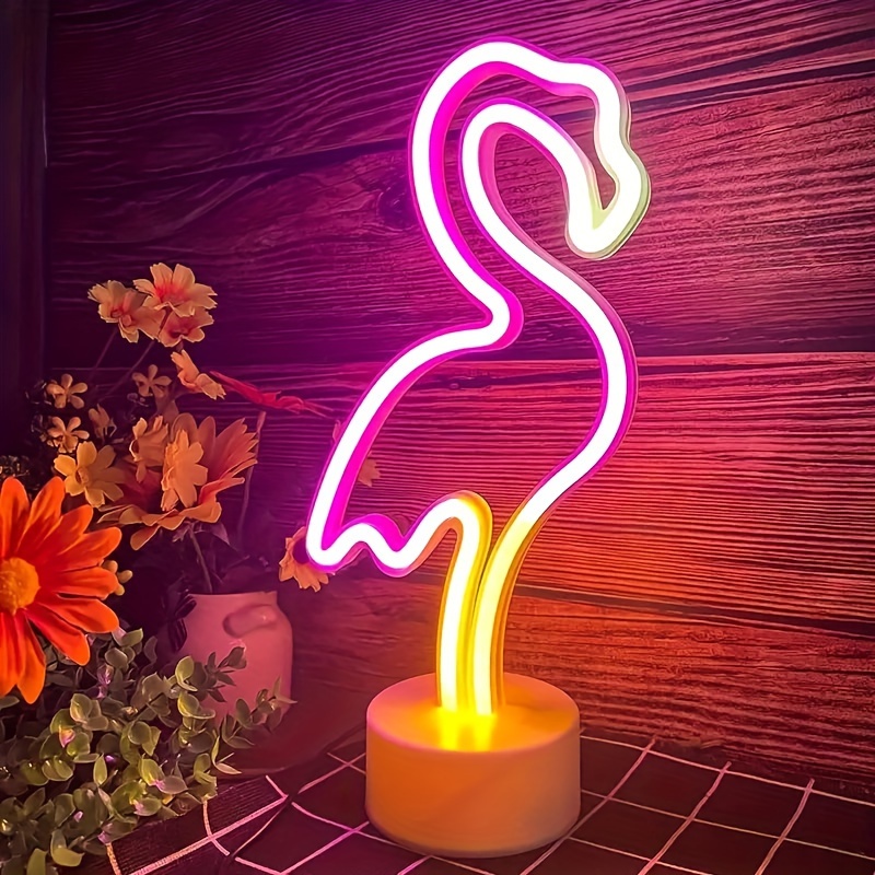 1 stück, neon-licht-dekoration in flamingo-form, batteriebetriebenes led-nachtlicht, kreatives design mit sockel,   für wohnraumdekoration, geburtstagsfeiern, geschenke innendekor-kunst (batterien nicht enthalten)