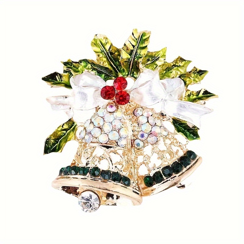 Image of Boho Style Alloy Brooch By Esshpule And , Christmas Rhinestone Pin Corsage, Festive Holiday Party Accessory Jewelry